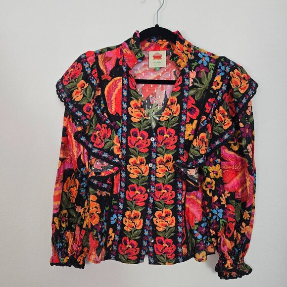 NWOT FARM Rio Black Spring Banana Multicolor Long Sleeve Shirt Size Small - Picture 4 of 8